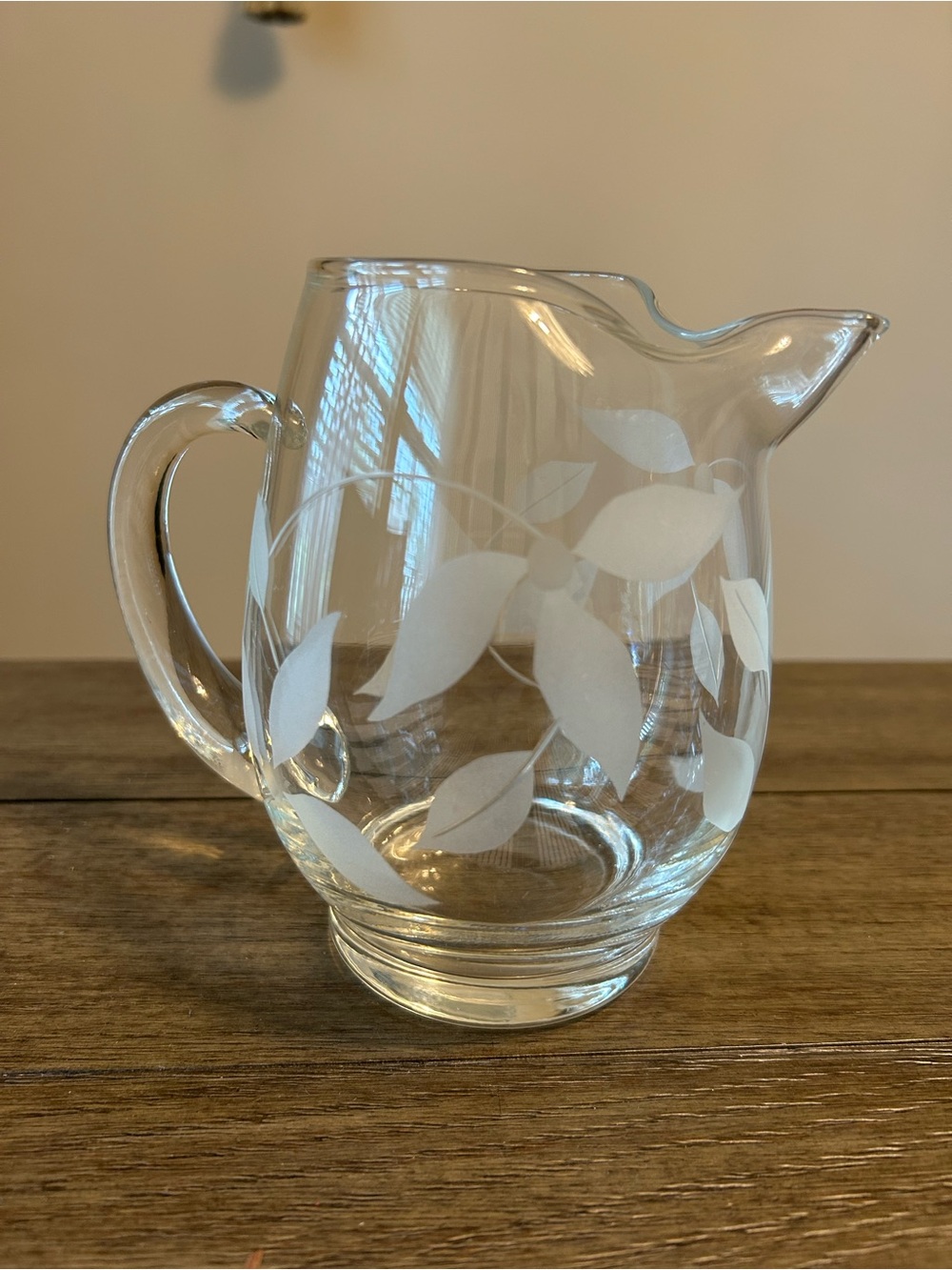 Fall Etched Leaf Glass Pitcher - Clear